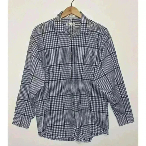 Christian Dior Plaid Dress Shirt Button Down Blue White Collared Shirt Size L - Picture 1 of 9